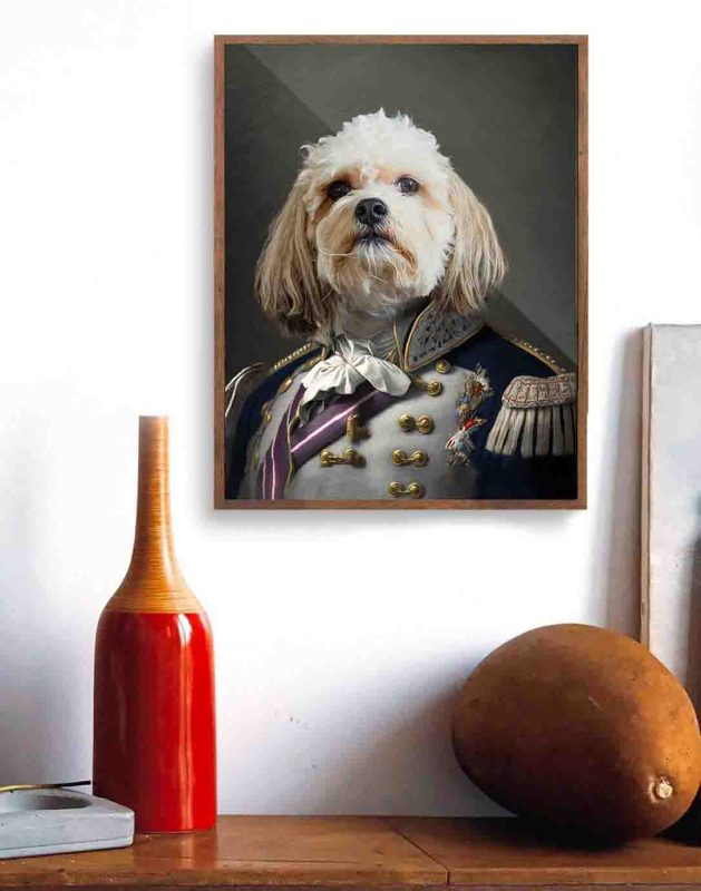 Military Pad Style Royal Pet Portrait Custom Pet Wooden Framed print