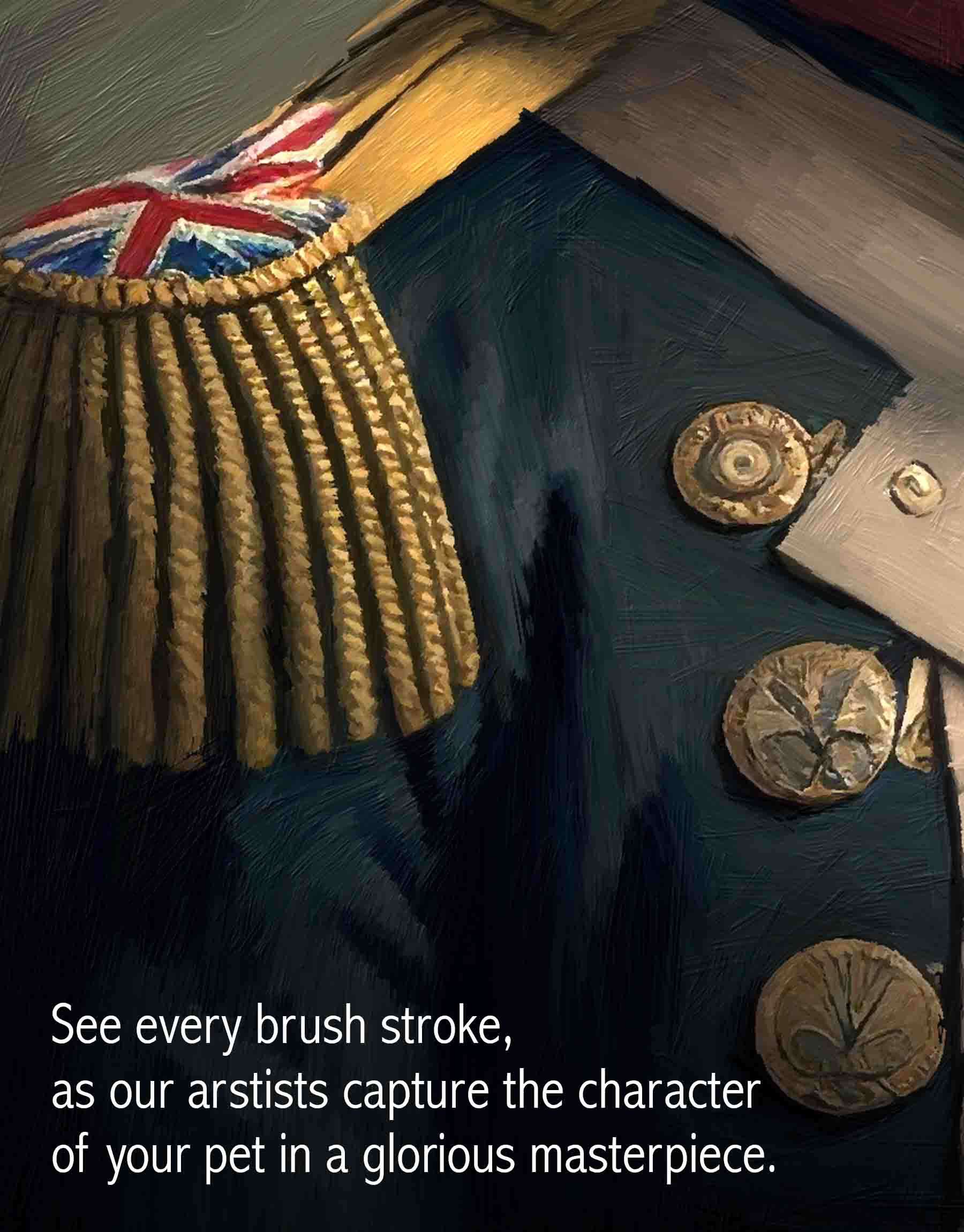 Regal pet portrait - Military Pride style - oil painting close-up